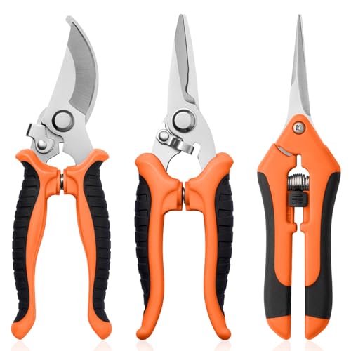 3 Pack Garden Pruning Shears, Stainless Steel Shears, Gardening Shears Scissors Pruning Shears for Gardening Tools (3PCS Orange and Black) - color: 3pcs Orange and Black