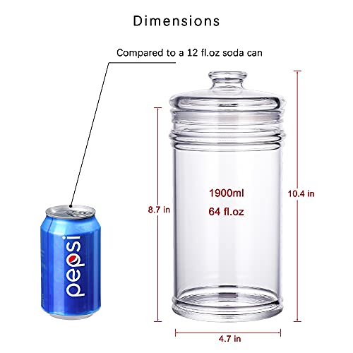 64 oz Reinforced Large Acrylic Storage Jar, Airtight Lid Cookie Jar | Ideal Canisters for Cookies, Dried Fruits, Nuts, Herbs,Cereals,etc (Pack of 2) - size: Standard 1900 ml (Pack of 2)