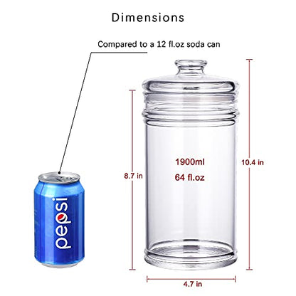 64 oz Reinforced Large Acrylic Storage Jar, Airtight Lid Cookie Jar | Ideal Canisters for Cookies, Dried Fruits, Nuts, Herbs,Cereals,etc (Pack of 2) - size: Standard 1900 ml (Pack of 2)