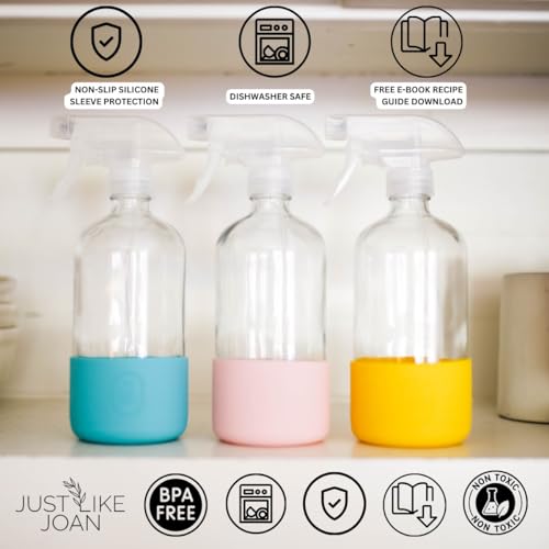 Clear Glass Spray Bottle with Silicone Sleeve for Cleaning Solutions, Essential Oils, Plants, Vinegar - 16 oz, Refillable, Food Safe (2-PACK: Steel Gray & Sage Green) - color: Steel Gray & Sage Green
