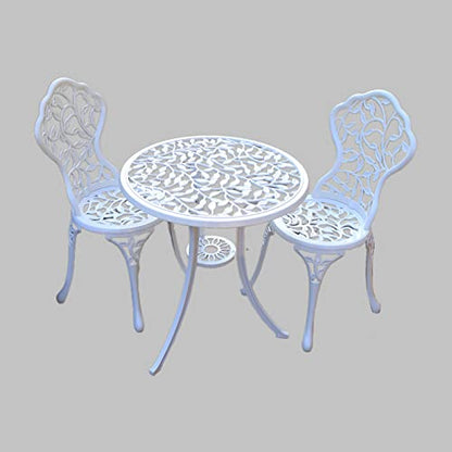 KAILI Patio Bistro Sets 3 Piece cast Aluminum Patio Furniture Outdoor Garden Metal Rust Proof Tables and Chairs White bisrto Set (Leaf-White) - style: leaf-white