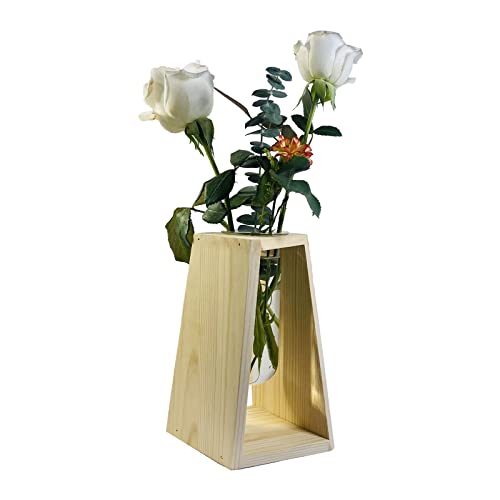 Test Tube Propagation Station Unique Test Tube Vase with Geometric Wooden Stand for Home&Office Decoration (Natural Wooden - color: Natural Wooden