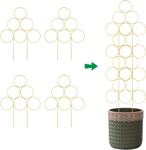 4 Pack Plant Trellis Indoor 15.7 Inch for climbing plants indoor Small Garden Trellis for Potted Plant Support Metal Wire Stackable Trellis Houseplant for Monstera Vines Lvy Pothos Accessories(4 gold)