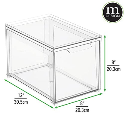 mDesign Plastic Stackable Bathroom Storage with Pull Out Bin Organizer Drawer for Cabinet, Vanity, Shelf, Cupboard, Cabinet, or Closet Organization - Lumiere Collection - 8 Pack - Clear - size: 12 x 8 x 8 (Pack of 8)
