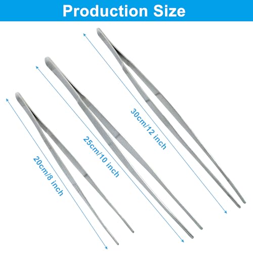 3Pcs Stainless Steel Tweezer Set (8" 10" 12") - size: 8" 10" 12" (1 Set Point Tip)