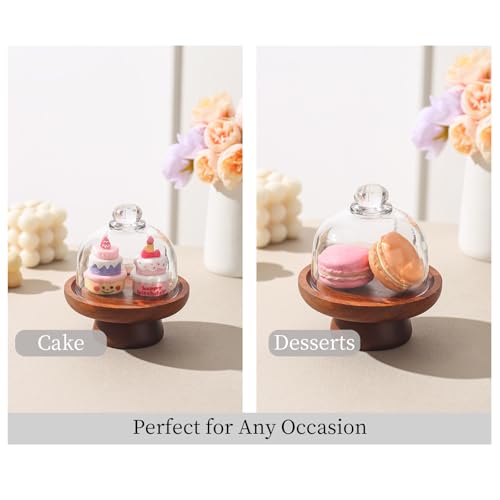 Mini Glass Cloche Dessert Stand, 4.1-Inch Acacia Wood Footed Cake Stand with Clear Dome Cover for Macarons, Candy, Cheese Bites, Cookies, Tea Party Dessert Table - color: 4.1 inch of mini glass dessert cups,