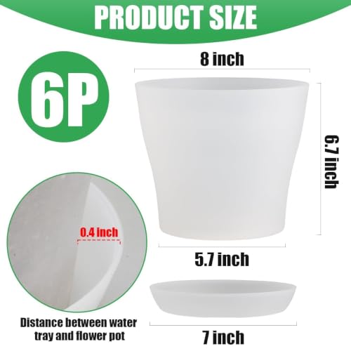 6 Pack 8 Inch Clear Nursery Plant Pots with Large Drainage Holes &Saucer | Plastic Translucent Flower Pots - Durable Outdoor/Indoor Planters for Succulents, Herbs, Cacti, Houseplants, Gardening Gifts - color: Translucent