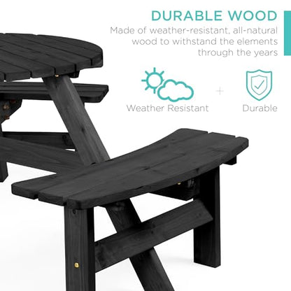 Best Choice Products 6-Person Circular Outdoor Wooden Picnic Table for Patio, Backyard, Garden, DIY w/ 3 Built-in Benches, 500lb Capacity - Black - color: Black