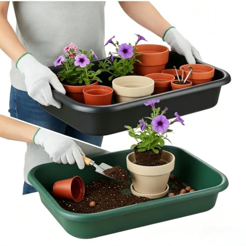 2-Pack Plant Potting Tray– MultiFunctional Large Heavy-Duty GardenTidy Tray - color: Black+green, size: Large-23"x17"x4.3"