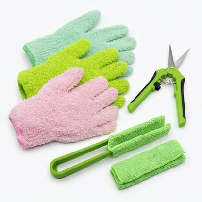 10Pcs Microfiber Plant Dusting Gloves,Plant Cleaning Gloves Plant Leaf Cleaner Leaf Cleaning with Separate Cloth Covers and Garden Shear House Plants Indoor Outdoor Garden Plant