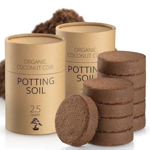 Coconut Coir Potting Soil for Indoor Plants - Expands to 5 Quart (11 lb) | Bonsai Soil Discs Perfect for General Houseplants, Herbs, and Bonsai Trees - Expands with Water - size: 5 Quart