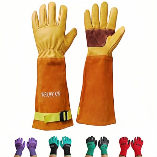 Cow Leather Adjustable Thorn Proof Gardening Gloves - color: Yellow, size: Large
