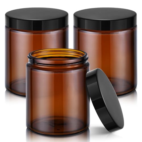 8 oz Glass Jars with Lids, 3 Pack Small Amber Glass Jars with Black Lids - color: Amber-Black Lids