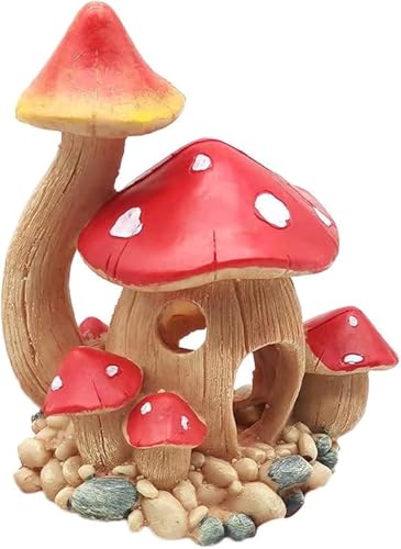 RUIAN Red Mushroom House Aquarium Ornament Fish Tank Cave Reptile Hideout