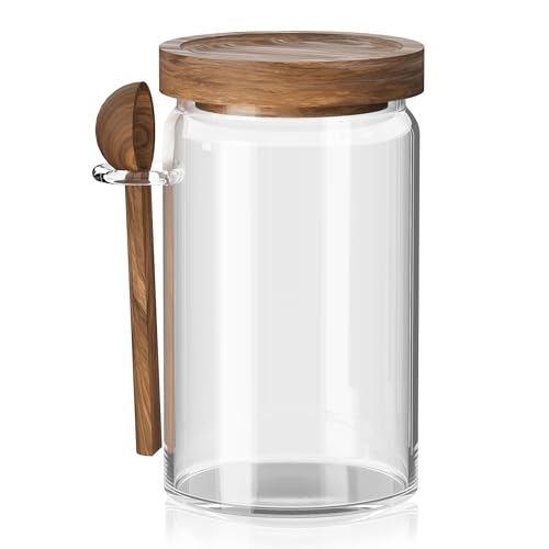 28 fl oz Glass Jar with Wooden Lid, Storage Canister with Spoon