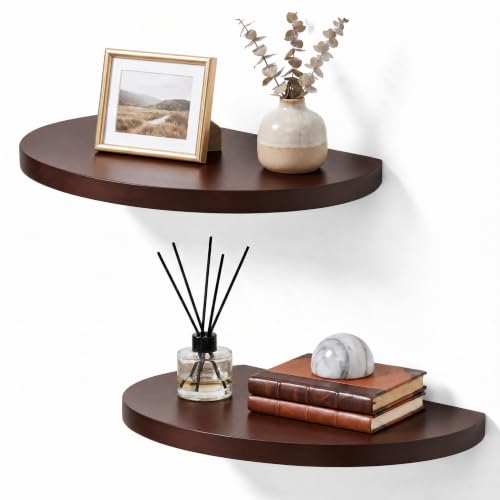 10-inch Round Wood Floating Shelves, 2-Pack Wall Mount Display | Sturdy invisible wall mount, Dark Walnut finish, ideal for small plants, toys, bathroom, living room storage rustic decor - color: Dark Walnut, size: 10 Inch-2 Pcs