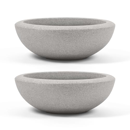 ARBORA 21" Santorini Bowl Planters 2-Pack - Large Polyresin Outdoor Pots - color: Concrete Gray, size: 21" 2-Pack