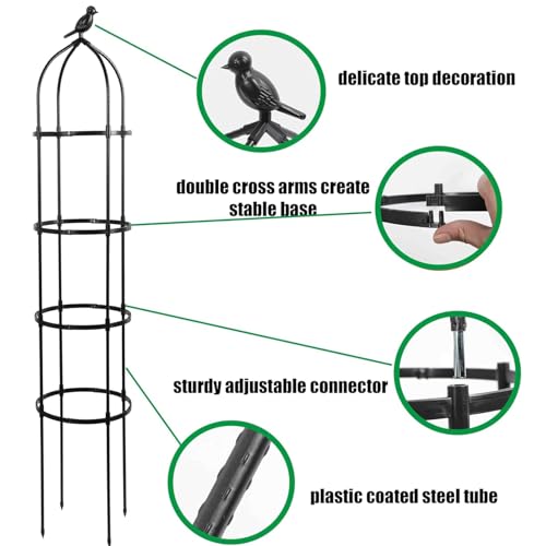 2-Pack 6FT Garden Obelisk Trellis for Climbing Plants,70”Metal Plant Support Tower, Heavy Duty Thickened Tube,Rustproof Black Flower Stand for Vines, Roses, Outdoor & Indoor Use - size: 12.6“x70”-2 PCS