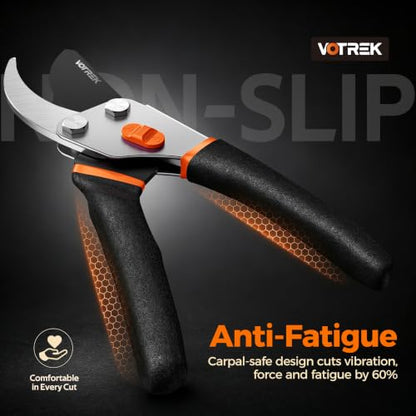 8.5" Bypass Pruning Shears, Jam-Proof Spring Clippers for branches - color: Sunset Orange