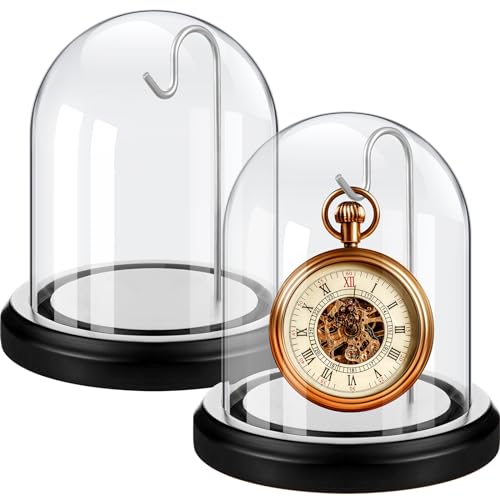 Beeveer 2 Pcs Black Glass Display Dome 3'' X 4'', Cloche with Base Hooks - color: Silver Hook, size: 3" x 4", style: Dome Style