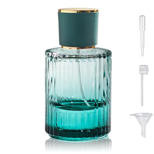 50ml/1.7 Oz Glass Spray Bottle Perfume Atomizer,Refillable Empty (Green) | Round Glass Perfume Travel Spray Bottle Cologne Bottle with 3 Kinds of Dispenser - color: Green