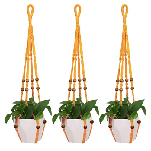 3 Pcs 35 Inch Macrame Plant Hanger Flower Pot Hanging Plant Holder No Tassels Decorative Hanging Planter Basket with Wood Beads for Indoor Outdoor Home Decor (Orchid Yellow) - color: Orchid Yellow