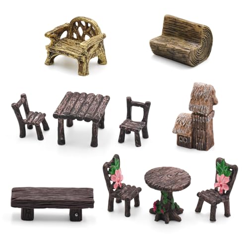 10 Piece Miniature House Table and Chairs Garden Fairy Set, DIY Micro Landscape Decoration Accessories, Craft Gift,Fairy Garden Accessories Indoor Outdoor