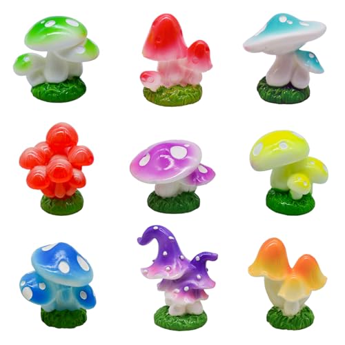 9Pcs Mini Mushroom Figurines Colorful Miniature Mushroom Figures