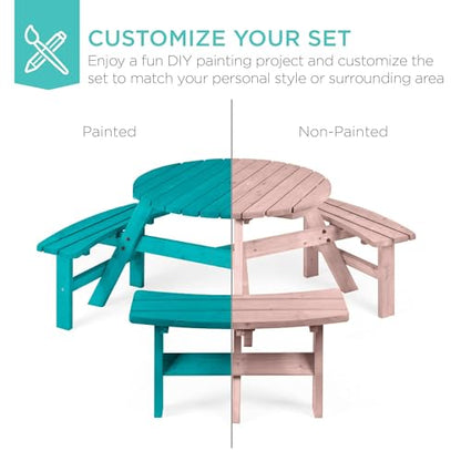 Best Choice Products 6-Person Circular Outdoor Wooden Picnic Table for Patio, Backyard, Garden, DIY w/ 3 Built-in Benches, 500lb Capacity - Rose Quartz - color: Rose Quartz