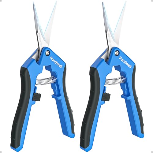 Fondwell 6.5" Small Pruning Shears for Gardening, Plant Trimming Scissors - color: Silver Curved Blades (2pcs)