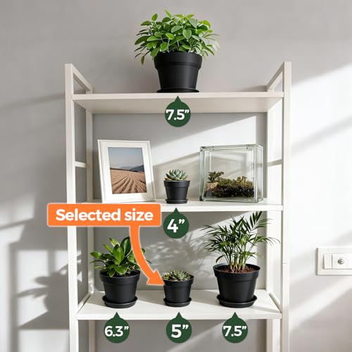 T4U Small Plant Pots 5 Inch 8 Pack, Plastic Indoor Flower Pots Saucer Black | Succulent cactus herbs, Desk windowsill shelf, Snake tongue seedling, Mini compact lightweight - color: Black, size: 5 inch