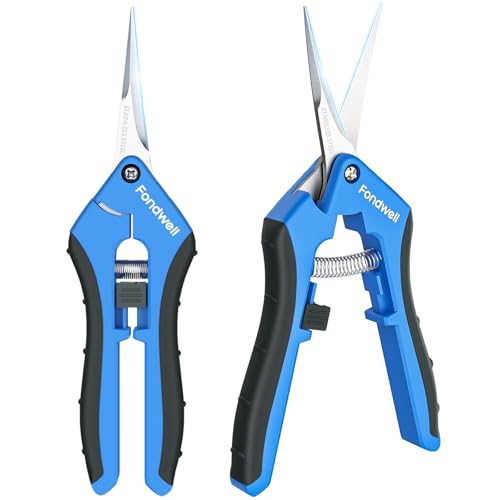 Fondwell 6.5" Small Pruning Shears for Gardening, Plant Trimming Scissors - color: Silver Straight & Curved Blades