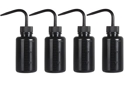 Oubest 4pcs Small Squeeze Bottles 150ml 5oz Wash Bottle Ldpe Plastic Squirt Water Bottle for Medical Label Tattoo Lash Water Succulent Watering Irrigation - color: Black, size: 4Pcs 150ML