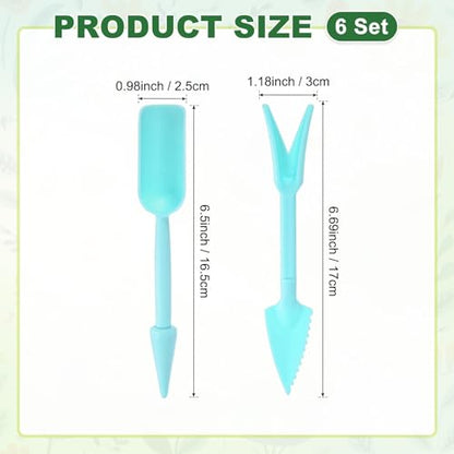 M METERXITY 6-Set Mini Gardening Tools, Plastic 2-in-1 Portable Garden Shovel Hand Tools Set Digging Scoops Kits for Plant/Seedlings/Transplanting/Succulent/Bonsai [Blue] - color: Blue