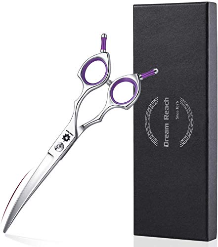 Dog Grooming Scissors - 6.5" Pro Downward Curved Shears | Downward Curved Sharp Blade, Ergonomic Comfort Handle, Ambidextrous, for Dogs and Cats - color: Purple-6.5indown