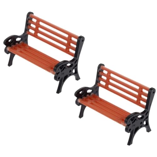 2Pcs Brown Miniature Park Bench Set, Street Seats and Garden Ornaments for Dollhouse and Fairy Garden Decor, Mini Bench Chairs for Train Platform, Playhouse, and Micro Landscape Decoration (1.1Inch )