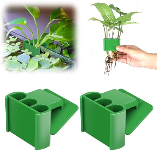 2 Pk Upgraded Aquarium Plant Holder, 3-Hole Hanging Holder with Clip, Suitable for Fish Tank Decoration, Green - color: Green 2