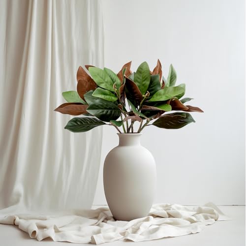 4 Pcs Magnolia Artificial Leaves Branches 25 Inch 3D Real Touch Pick Faux Magnolia Stems Fake Leaves Twigs for Indoor Outdoor Vase Filling Home Wedding Floral Arrangement Decoration - color: (K) 4 Pcs 25 Inch Green