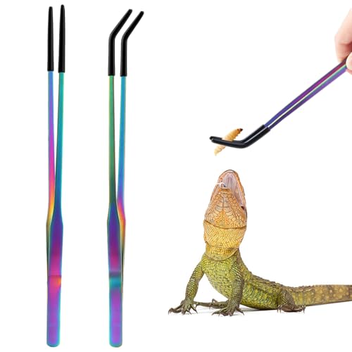 OLIISS Iridescent Reptile Feeding Tongs with Rubber Tips, 10.6", 2 Pack - size: 10.6 Inch