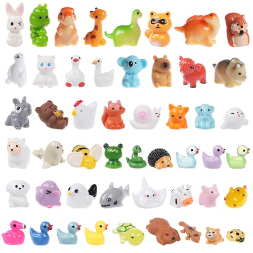 BeadRiver 50 Pcs Mini Resin Animals Bulk, Tiny Resin Animals Figures to Hide, Small Animal Figurines Variety Pack for Fairy Garden Dollhouse Decor, Crafts Party Favors - style: 50 Pcs Mini Resin Animals