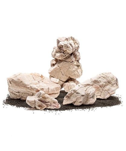 SubstrateSource Natural Aquarium Stones - Off-White Textured with Grooves Decorative Aquascaping Rocks for Betta Fish Tank, Goldfish, Cichlids, Hermit Crab & Terrariums - White Elephant Skin, 10 LB - color: White Elephant Skin, size: 10 Pounds
