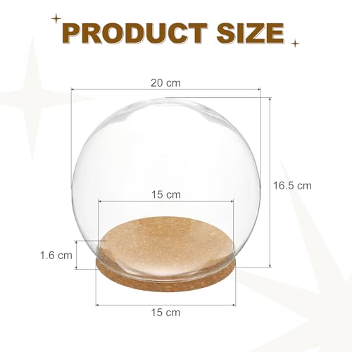 uxcell Round Cloche Glass Dome, 7.9" x 5.9" Decorative Glass Display Bell Jar, Glass Dome Cloche with Light Brown Base for DIY Flower Craft, Collectibles Specimens Plants Dustproof - size: 7.9" x 5.9"