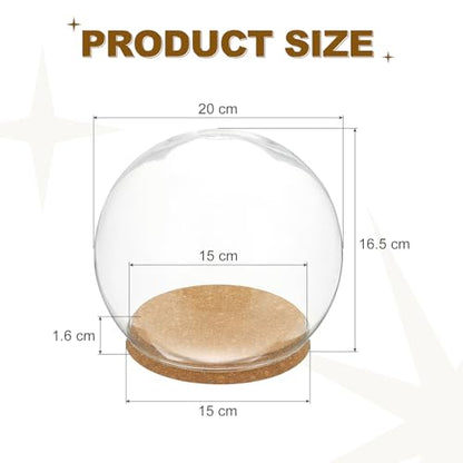 uxcell Round Cloche Glass Dome, 7.9" x 5.9" Decorative Glass Display Bell Jar, Glass Dome Cloche with Light Brown Base for DIY Flower Craft, Collectibles Specimens Plants Dustproof - size: 7.9" x 5.9"
