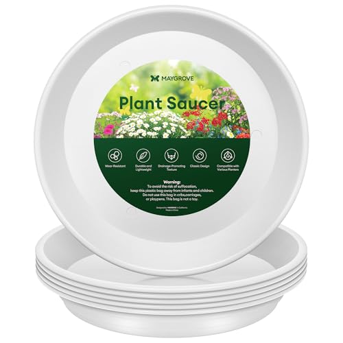 6 Pack 8" Plant Saucers Heavy Duty Plastic Plant Trays for Pots | Grow Bags, Bird Baths, Flower Drip Trays for Indoor and Outdoor Uses, White - color: White, size: 8"(6 pack)