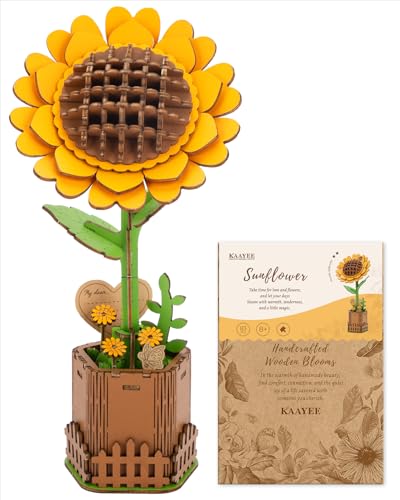 Kaayee 3D Wooden Flower Puzzles Sunflower, Wood Flowers Craft for Adults | Forever Flower Kit Set DIY Crafts to Build, Mother's Day/Botanical Collection/Ideal Creative Gift Ideas/Housewarming 83 PCS - color: Sunflower