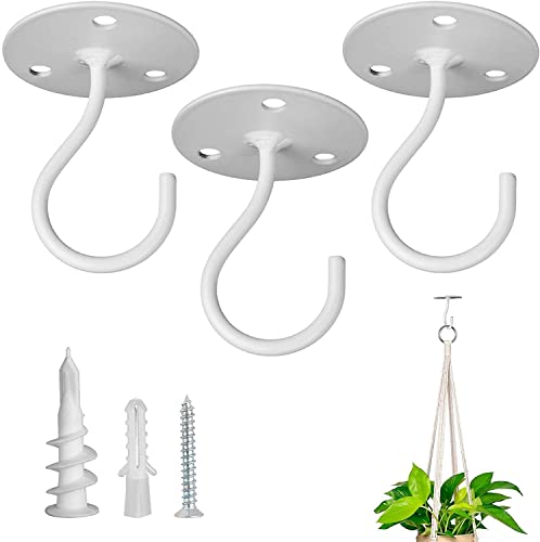 Ceiling Hooks for Hanging Plants 3 Pack, Plant Hanger Indoor Hanging Hooks - color: White