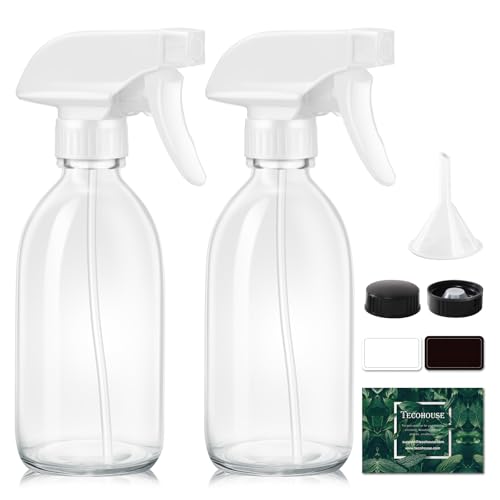 Tecohouse Glass Spray Bottles 8oz, 2 Pack Clear Glass Spray Bottles - color: Clear White Lids