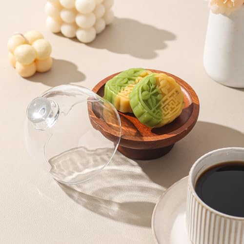 Mini Glass Cloche Dessert Stand, 4.1-Inch Acacia Wood Footed Cake Stand with Clear Dome Cover for Macarons, Candy, Cheese Bites, Cookies, Tea Party Dessert Table - color: 4.1 inch of mini glass dessert cups,