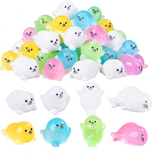64PCS Miniature Resin Seal Figurines,Glow in The Dark Tiny Ocean Animals Bulk,Resin Statues for Car Dashboard Ornaments,Fairy Garden,Moss Terrarium Decor,Adult DIY Craft Projects (Multicolor seal) - color: Multicolor Seal