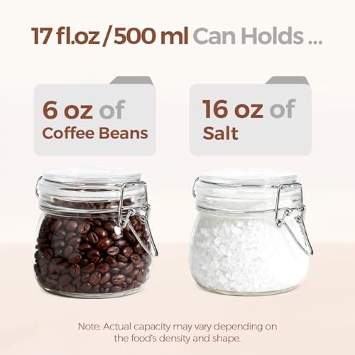 ComSaf Airtight Glass Jars with Lids 17oz Small Food Storage Container Set of 6 - Airtight Canister with Clear Preserving Seal Wire Clip Fastening for Kitchen Canning Pickling Mason jars (Pack of 2) - size: 17oz*6-Round (Pack of 2)